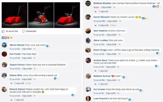 Reakce australských trávníkářů, když poprvé viděli sekačky Swardman na fotkách.